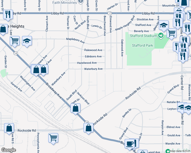 map of restaurants, bars, coffee shops, grocery stores, and more near 109 Tudor Avenue in Bedford