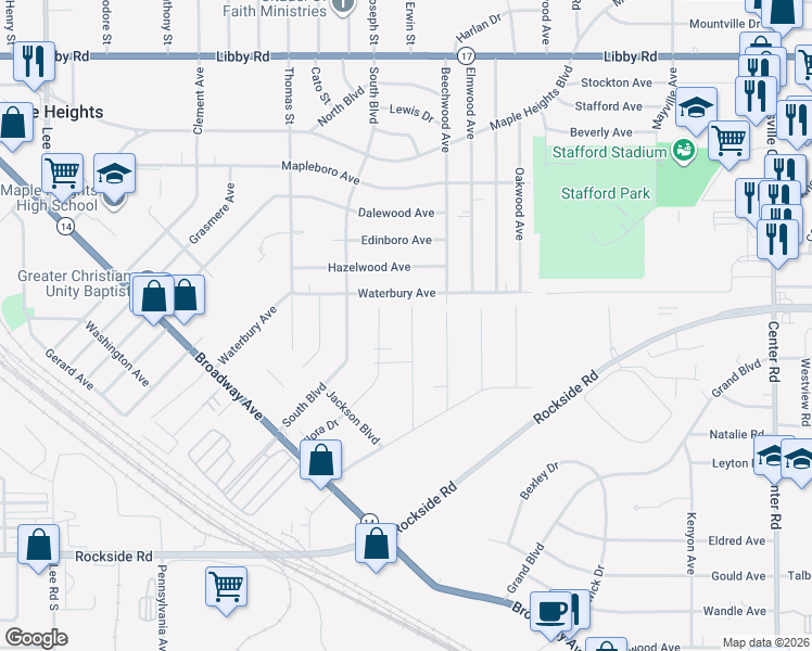 map of restaurants, bars, coffee shops, grocery stores, and more near 109 Tudor Avenue in Bedford