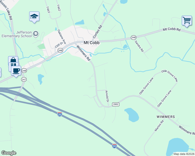 map of restaurants, bars, coffee shops, grocery stores, and more near 316 Wimmers Road in Mount Cobb