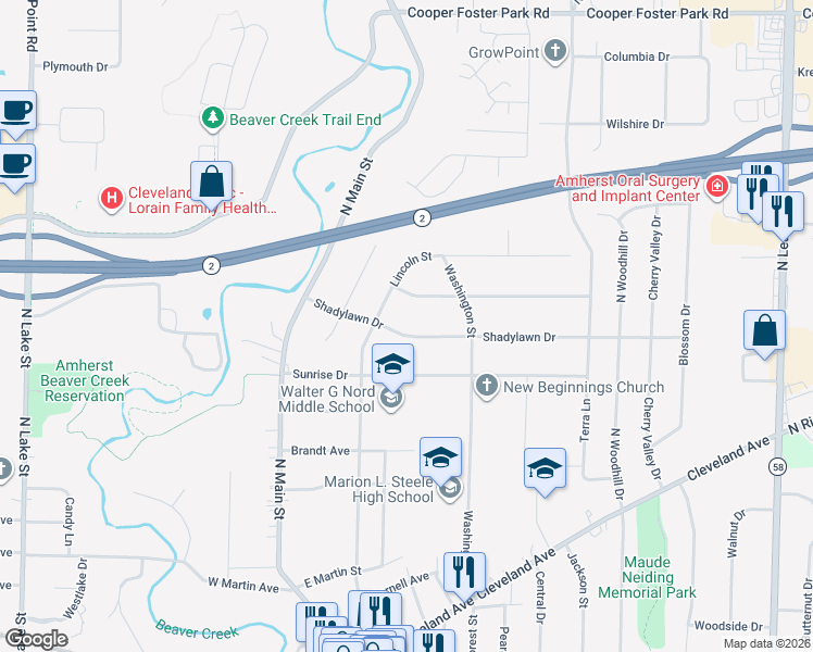 map of restaurants, bars, coffee shops, grocery stores, and more near 293 Shadylawn Drive in Amherst