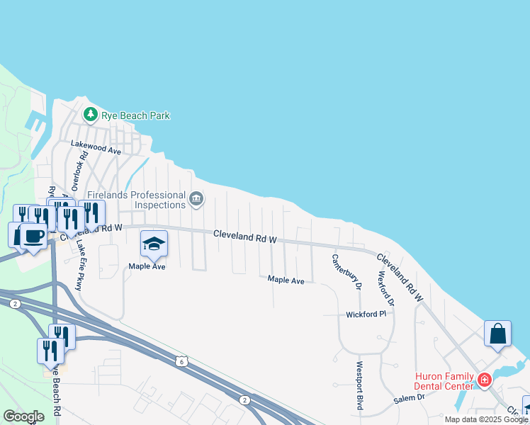 map of restaurants, bars, coffee shops, grocery stores, and more near 210 Lima Avenue in Huron