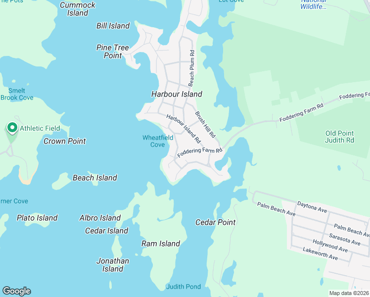 map of restaurants, bars, coffee shops, grocery stores, and more near 261 Foddering Farm Rd in Narragansett