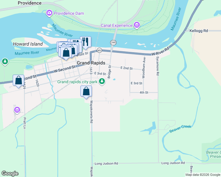 map of restaurants, bars, coffee shops, grocery stores, and more near 17576 Bridge Street in Grand Rapids