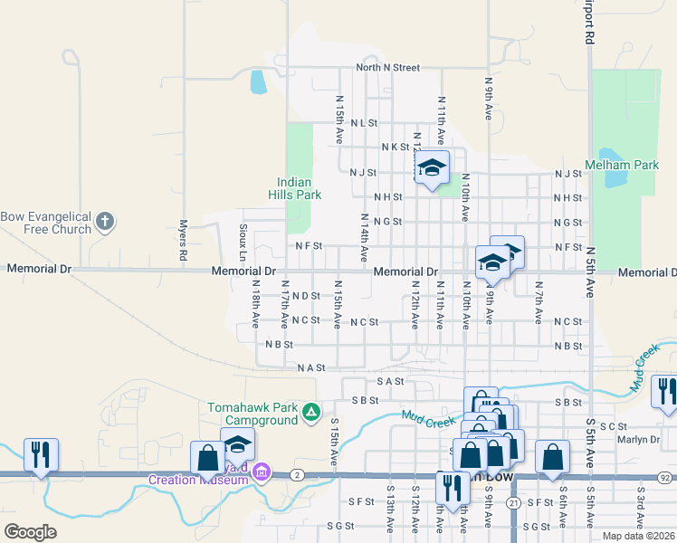 map of restaurants, bars, coffee shops, grocery stores, and more near 1500 Memorial Drive in Broken Bow
