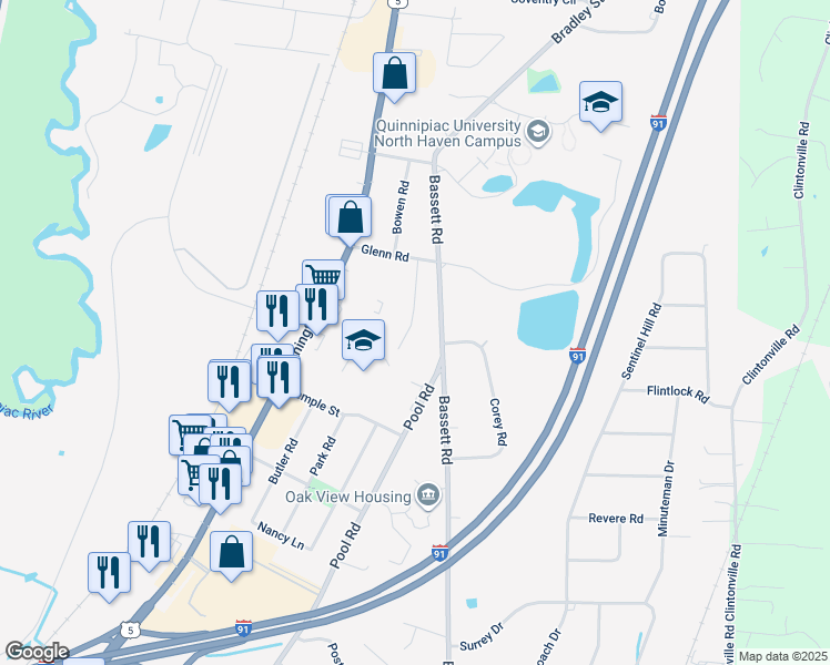 map of restaurants, bars, coffee shops, grocery stores, and more near 23 Robin Court in North Haven