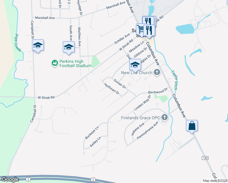 map of restaurants, bars, coffee shops, grocery stores, and more near in Sandusky