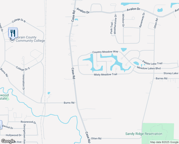 map of restaurants, bars, coffee shops, grocery stores, and more near 38578 Misty Meadow Trail in North Ridgeville