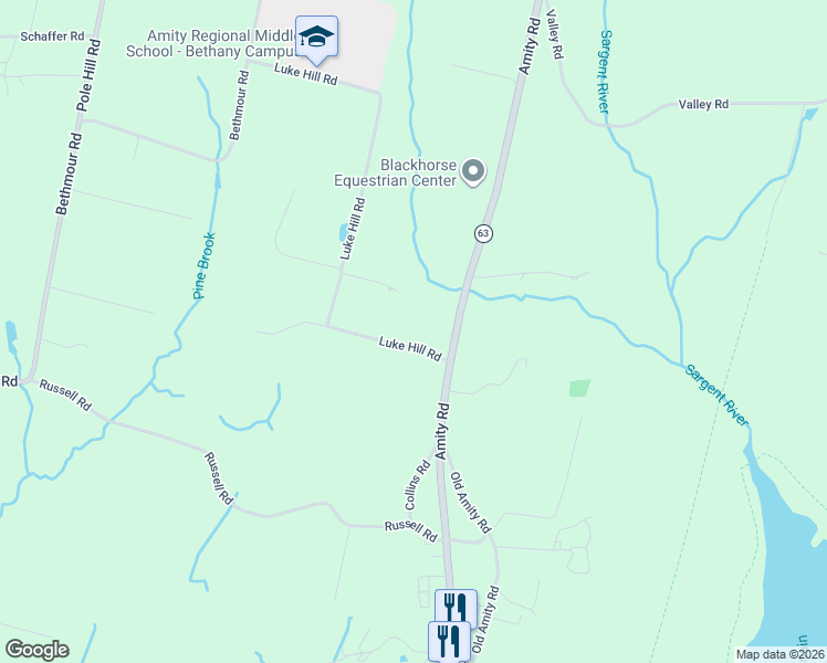 map of restaurants, bars, coffee shops, grocery stores, and more near 16 Luke Hill Road in Bethany