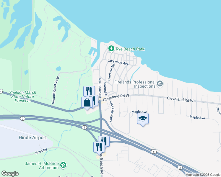 map of restaurants, bars, coffee shops, grocery stores, and more near 227 Richland Avenue in Huron