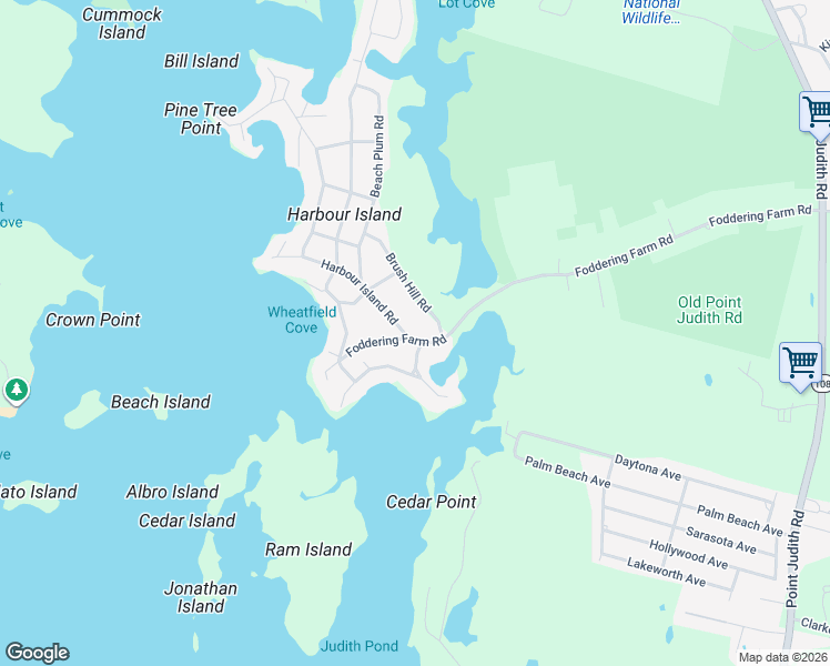 map of restaurants, bars, coffee shops, grocery stores, and more near 235 Foddering Farm Road in Narragansett