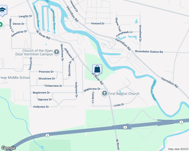 map of restaurants, bars, coffee shops, grocery stores, and more near 998 West River Road in Vermilion