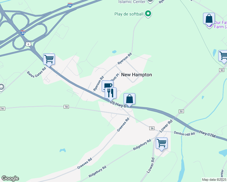 map of restaurants, bars, coffee shops, grocery stores, and more near 18 Miller Lane in Monroe
