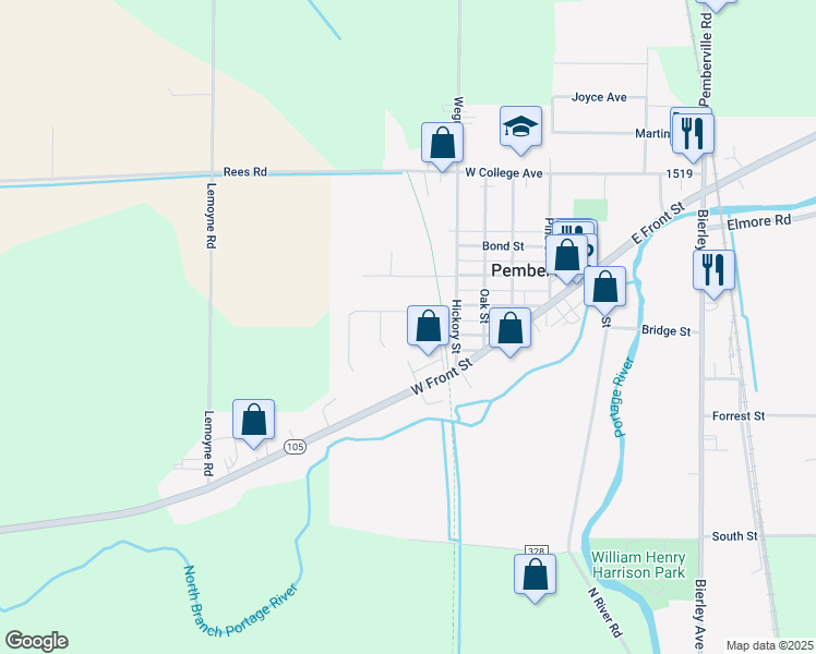 map of restaurants, bars, coffee shops, grocery stores, and more near 411 Sherman St in Pemberville