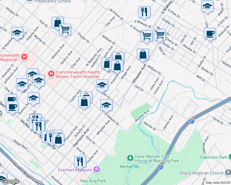 map of restaurants, bars, coffee shops, grocery stores, and more near 911 Harrison Avenue in Scranton