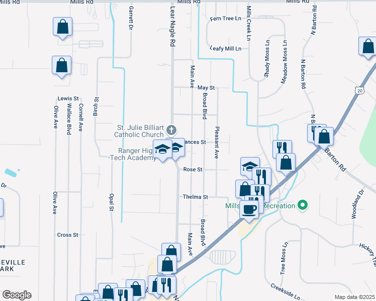 map of restaurants, bars, coffee shops, grocery stores, and more near 5576 Main Avenue in North Ridgeville