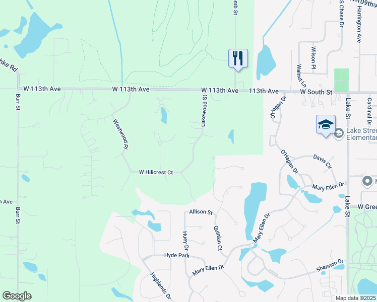 map of restaurants, bars, coffee shops, grocery stores, and more near 11516 Lakewood Street in Crown Point