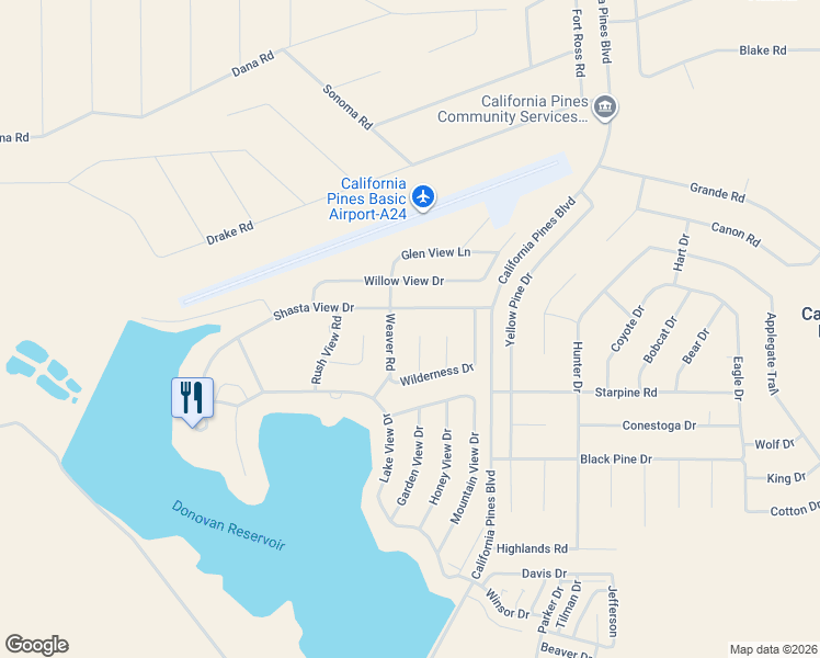 map of restaurants, bars, coffee shops, grocery stores, and more near Cedar View Circle in Alturas