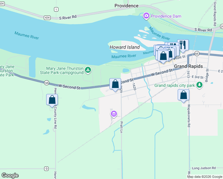 map of restaurants, bars, coffee shops, grocery stores, and more near 24519 Village Lane in Grand Rapids