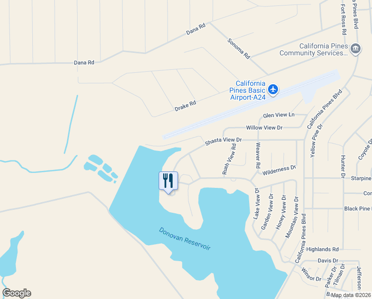 map of restaurants, bars, coffee shops, grocery stores, and more near in California Pines
