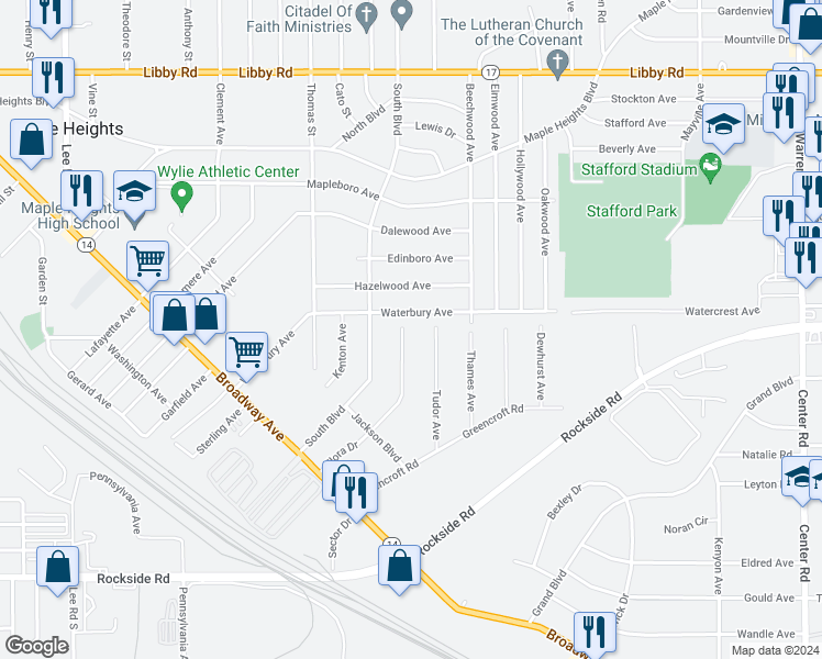 map of restaurants, bars, coffee shops, grocery stores, and more near 194 Flora Drive in Bedford
