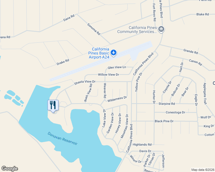 map of restaurants, bars, coffee shops, grocery stores, and more near Cedar View Circle in Alturas