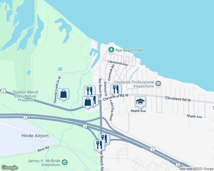 map of restaurants, bars, coffee shops, grocery stores, and more near 227 Richland Avenue in Huron