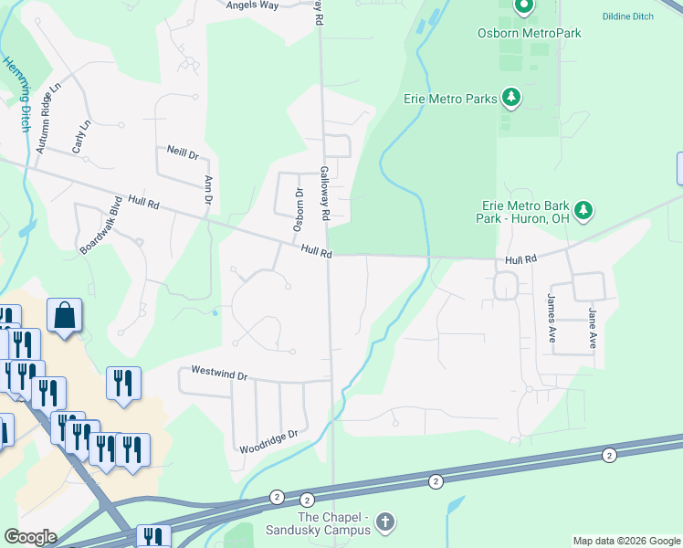 map of restaurants, bars, coffee shops, grocery stores, and more near 3817 Autumn Drive in Huron