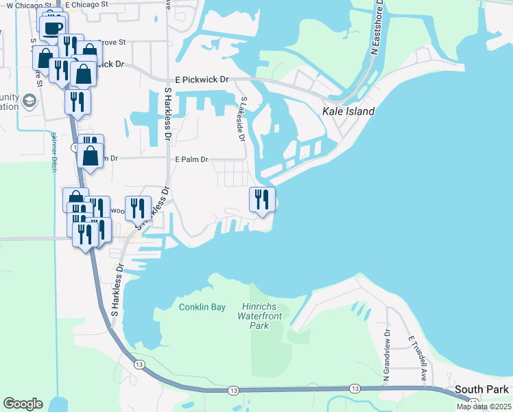map of restaurants, bars, coffee shops, grocery stores, and more near 732-774 East Lake View Road in Syracuse