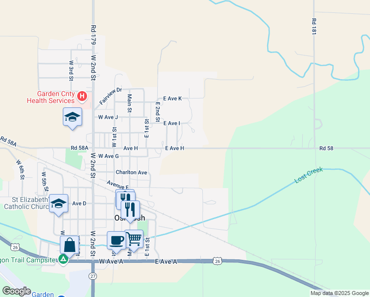 map of restaurants, bars, coffee shops, grocery stores, and more near 402 East Avenue H in Oshkosh