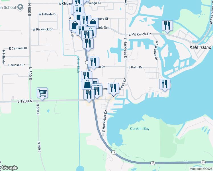 map of restaurants, bars, coffee shops, grocery stores, and more near 303 East Lynwood Drive in Syracuse