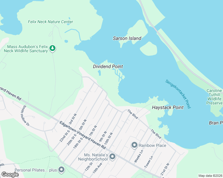 map of restaurants, bars, coffee shops, grocery stores, and more near 289 The Boulevard in Edgartown
