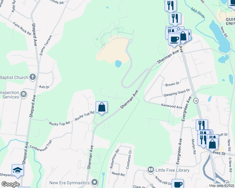 map of restaurants, bars, coffee shops, grocery stores, and more near in New Haven