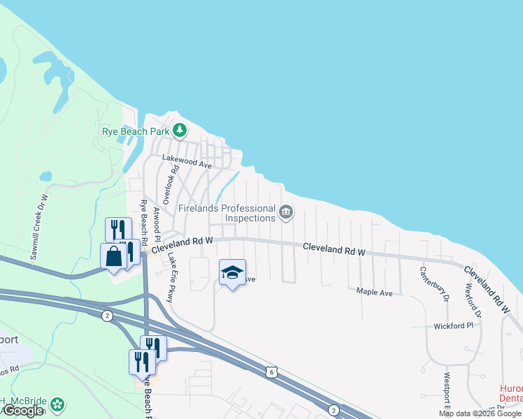 map of restaurants, bars, coffee shops, grocery stores, and more near 23 Marion Avenue in Huron