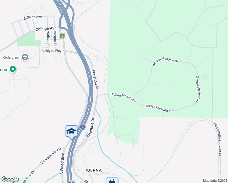 map of restaurants, bars, coffee shops, grocery stores, and more near 1101 Glenhaven Court in Weed