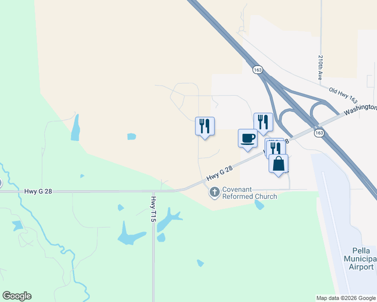 map of restaurants, bars, coffee shops, grocery stores, and more near 1000 Fifield Road in Pella