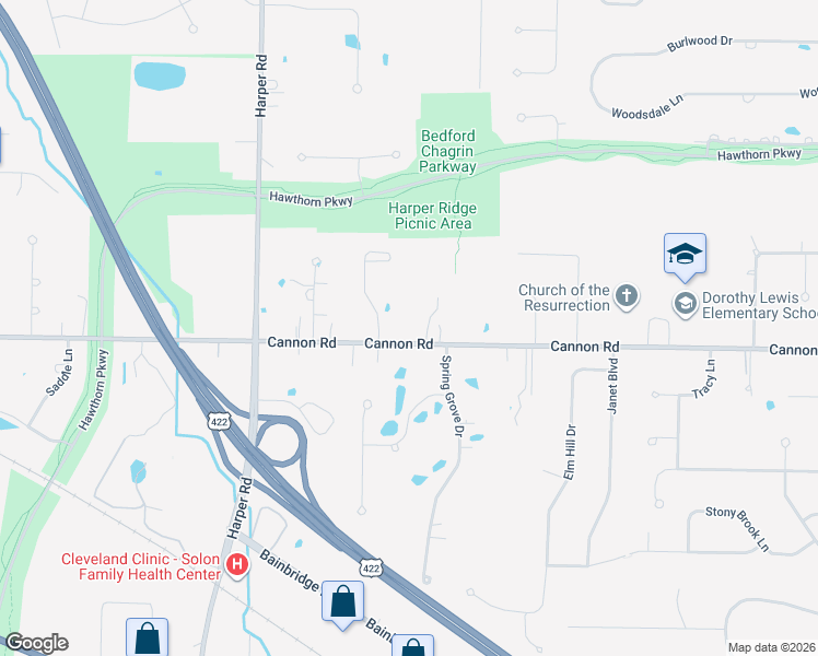 map of restaurants, bars, coffee shops, grocery stores, and more near 5495 Stone Creek Drive in Solon