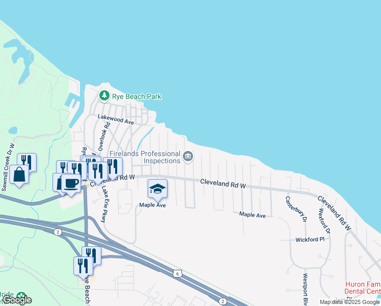 map of restaurants, bars, coffee shops, grocery stores, and more near 101 Sandusky Avenue in Huron