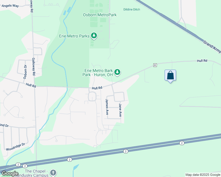 map of restaurants, bars, coffee shops, grocery stores, and more near 3109 Hull Road in Huron