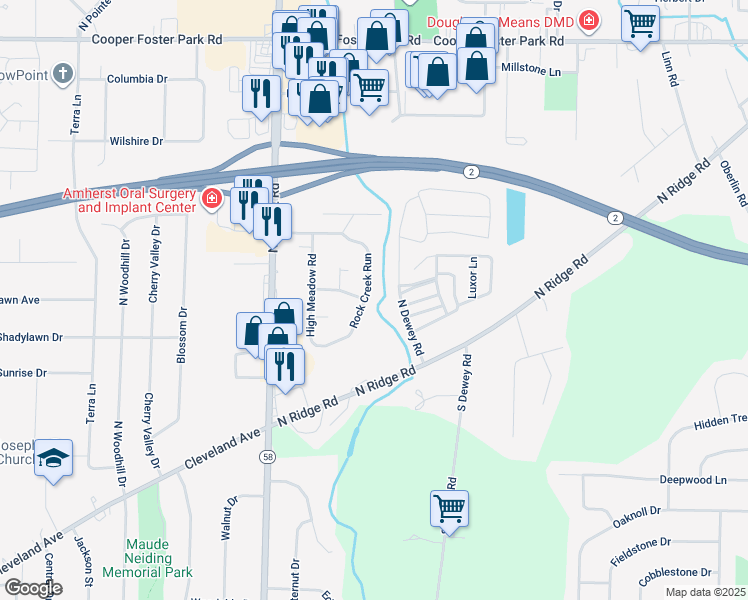 map of restaurants, bars, coffee shops, grocery stores, and more near 454 Rock Creek Run in Amherst