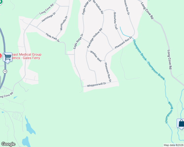 map of restaurants, bars, coffee shops, grocery stores, and more near 64 Partridge Hollow Road in Ledyard