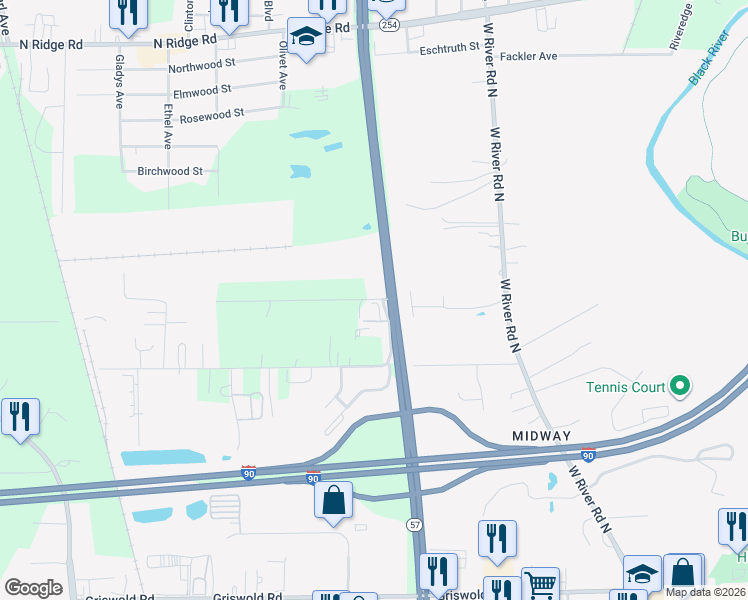 map of restaurants, bars, coffee shops, grocery stores, and more near 41186 Beechwood Drive in Elyria