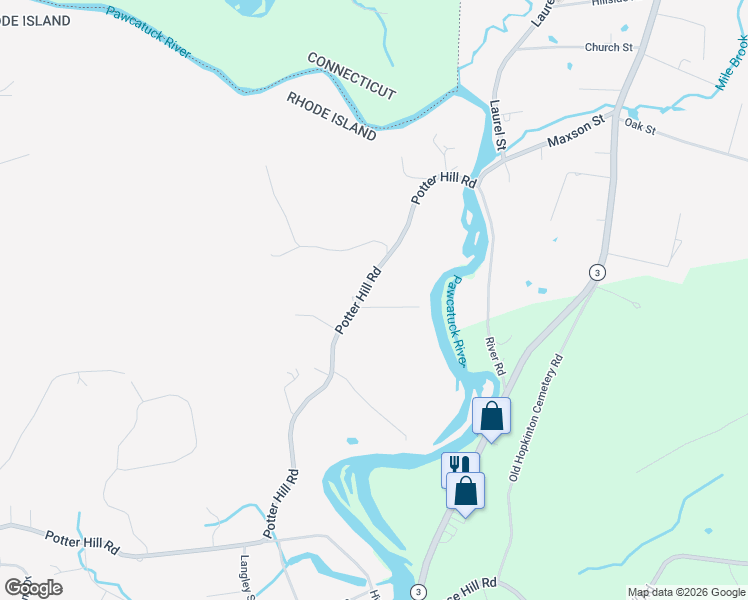 map of restaurants, bars, coffee shops, grocery stores, and more near 144 Potter Hill Road in Westerly
