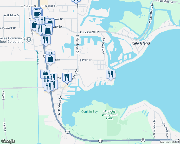 map of restaurants, bars, coffee shops, grocery stores, and more near 654 East Lake View Road in Syracuse