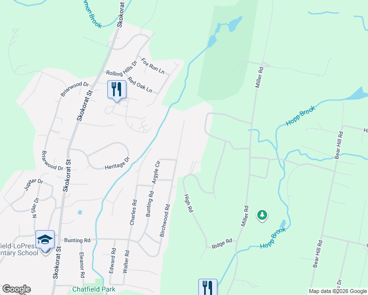 map of restaurants, bars, coffee shops, grocery stores, and more near 72 Birchwood Road in Seymour