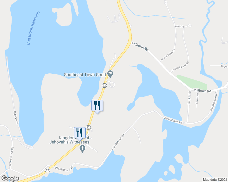 map of restaurants, bars, coffee shops, grocery stores, and more near 203 Virginia Woods Drive in Brewster