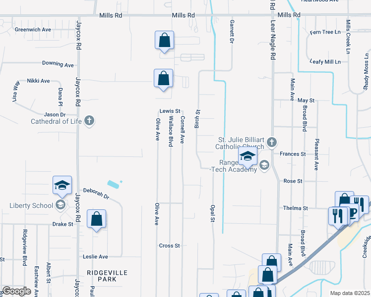 map of restaurants, bars, coffee shops, grocery stores, and more near 5400 Cornell Boulevard in North Ridgeville