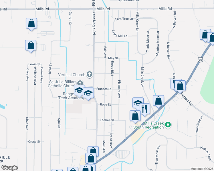 map of restaurants, bars, coffee shops, grocery stores, and more near 5466 Broad Boulevard in North Ridgeville