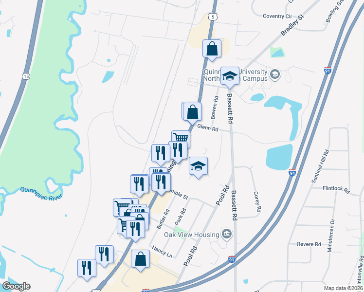 map of restaurants, bars, coffee shops, grocery stores, and more near 431-451 Washington Ave in North Haven