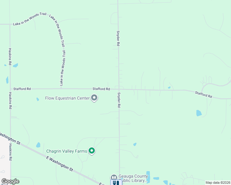 map of restaurants, bars, coffee shops, grocery stores, and more near 16860 Snyder Road in Chagrin Falls