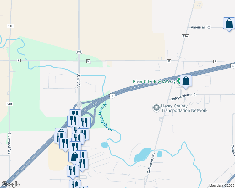 map of restaurants, bars, coffee shops, grocery stores, and more near Highway 24 in Napoleon